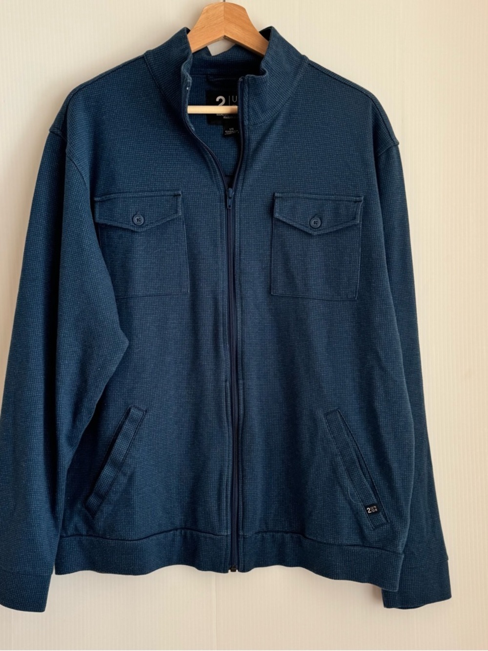 Full‑Zip Navy Knit Shirt Jacket by 2|U